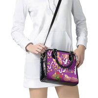 Hawaiian and Japanese Culture Together Shoulder Handbag Kakau Tribal Pattern and Irezumi Art Purple Color