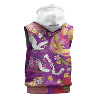 Hawaiian and Japanese Culture Together Sleeveless Zip Hoodie Kakau Tribal Pattern and Irezumi Art Purple Color