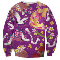 Hawaiian and Japanese Culture Together Sweatshirt Kakau Tribal Pattern and Irezumi Art Purple Color