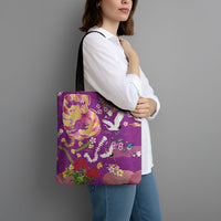 Hawaiian and Japanese Culture Together Tote Bag Kakau Tribal Pattern and Irezumi Art Purple Color