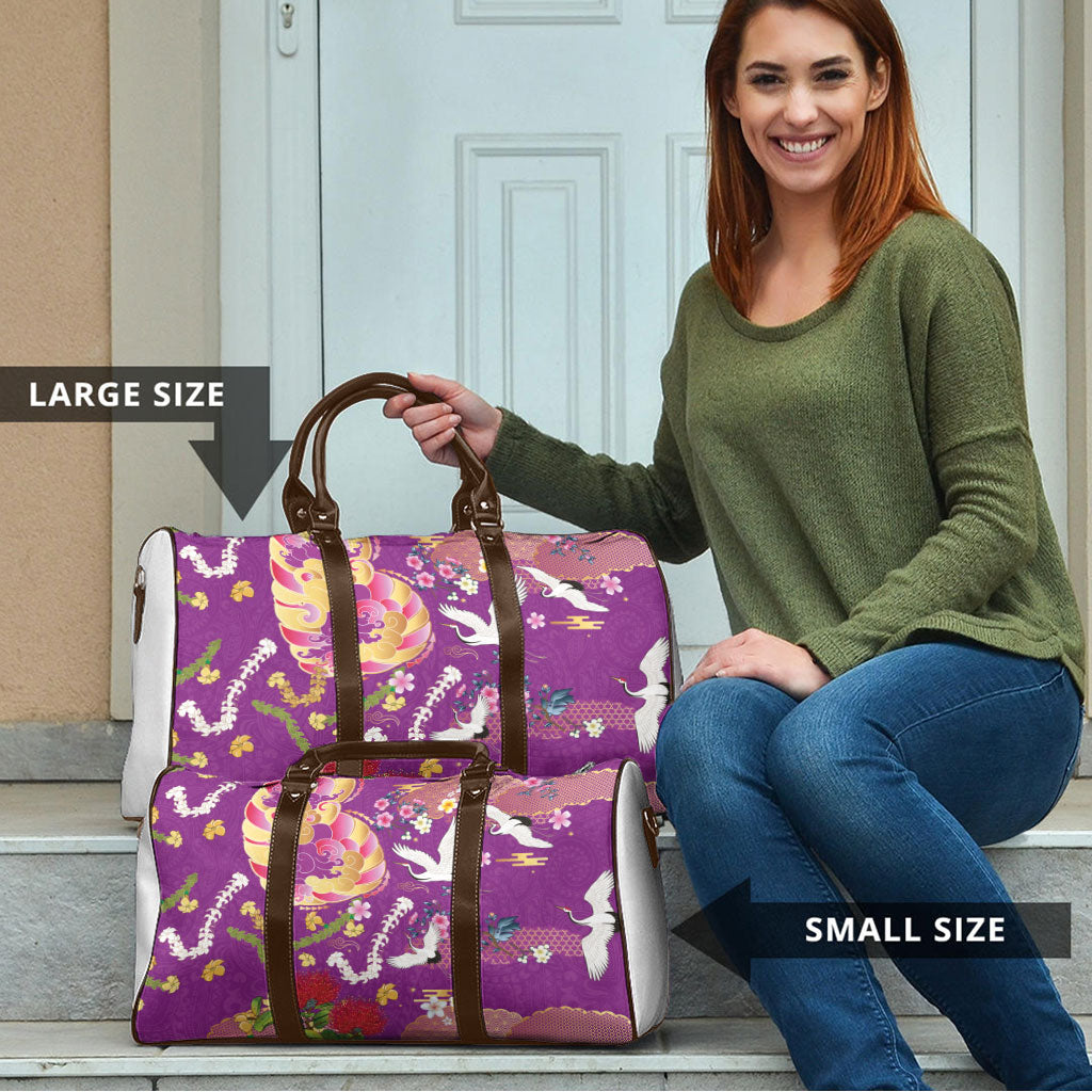 Hawaiian and Japanese Culture Together Travel Bag Kakau Tribal Pattern and Irezumi Art Purple Color