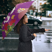 Hawaiian and Japanese Culture Together Umbrella Kakau Tribal Pattern and Irezumi Art Purple Color
