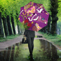 Hawaiian and Japanese Culture Together Umbrella Kakau Tribal Pattern and Irezumi Art Purple Color