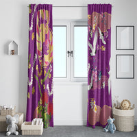 Hawaiian and Japanese Culture Together Window Curtain Kakau Tribal Pattern and Irezumi Art Purple Color
