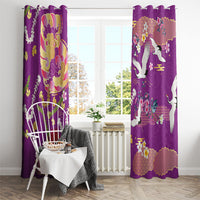 Hawaiian and Japanese Culture Together Window Curtain Kakau Tribal Pattern and Irezumi Art Purple Color