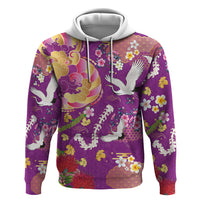 Hawaiian and Japanese Culture Together Zip Hoodie Kakau Tribal Pattern and Irezumi Art Purple Color