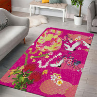 Hawaiian and Japanese Culture Together Area Rug Kakau Tribal Pattern and Irezumi Art Pink Color