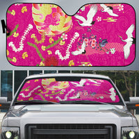 Hawaiian and Japanese Culture Together Auto Sun Shade Kakau Tribal Pattern and Irezumi Art Pink Color