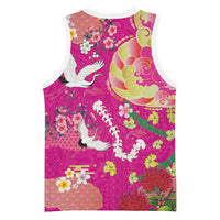 Hawaiian and Japanese Culture Together Basketball Jersey Kakau Tribal Pattern and Irezumi Art Pink Color
