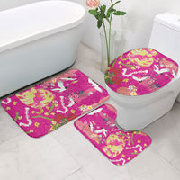 Hawaiian and Japanese Culture Together Bathroom Set Kakau Tribal Pattern and Irezumi Art Pink Color