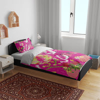Hawaiian and Japanese Culture Together Bedding Set Kakau Tribal Pattern and Irezumi Art Pink Color