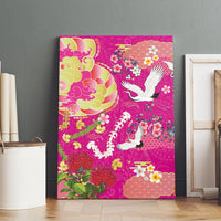 Hawaiian and Japanese Culture Together Canvas Wall Art Kakau Tribal Pattern and Irezumi Art Pink Color