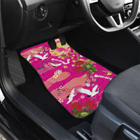 Hawaiian and Japanese Culture Together Car Mats Kakau Tribal Pattern and Irezumi Art Pink Color