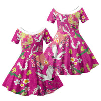 Hawaiian and Japanese Culture Together Family Matching Off Shoulder Maxi Dress and Hawaiian Shirt Kakau Tribal Pattern and Irezumi Art Pink Color