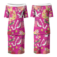 Hawaiian and Japanese Culture Together Family Matching Puletasi and Hawaiian Shirt Kakau Tribal Pattern and Irezumi Art Pink Color