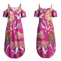 Hawaiian and Japanese Culture Together Family Matching Summer Maxi Dress and Hawaiian Shirt Kakau Tribal Pattern and Irezumi Art Pink Color