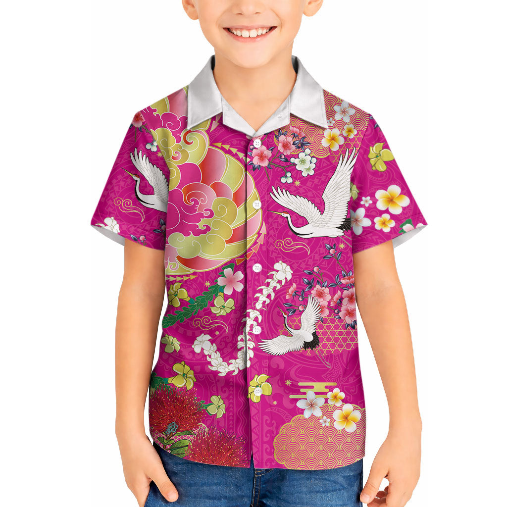 Hawaiian and Japanese Culture Together Hawaiian Shirt Kakau Tribal Pattern and Irezumi Art Pink Color