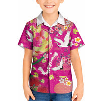 Hawaiian and Japanese Culture Together Kid Hawaiian Shirt Kakau Tribal Pattern and Irezumi Art Pink Color