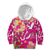 Hawaiian and Japanese Culture Together Kid Hoodie Kakau Tribal Pattern and Irezumi Art Pink Color