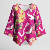 Hawaiian and Japanese Culture Together Kimono Sleeve Blouse Kakau Tribal Pattern and Irezumi Art Pink Color