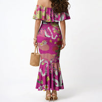 Hawaiian and Japanese Culture Together Mermaid Dress Kakau Tribal Pattern and Irezumi Art Pink Color