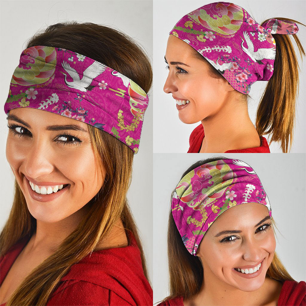 Hawaiian and Japanese Culture Together Neck Gaiter Kakau Tribal Pattern and Irezumi Art Pink Color
