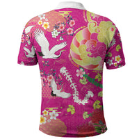 Hawaiian and Japanese Culture Together Polo Shirt Kakau Tribal Pattern and Irezumi Art Pink Color