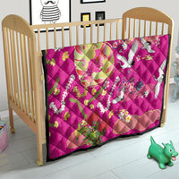 Hawaiian and Japanese Culture Together Quilt Kakau Tribal Pattern and Irezumi Art Pink Color