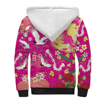 Hawaiian and Japanese Culture Together Sherpa Hoodie Kakau Tribal Pattern and Irezumi Art Pink Color