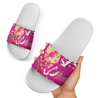 Hawaiian and Japanese Culture Together Slide Sandals Kakau Tribal Pattern and Irezumi Art Pink Color