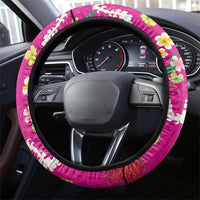 Hawaiian and Japanese Culture Together Steering Wheel Cover Kakau Tribal Pattern and Irezumi Art Pink Color