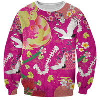Hawaiian and Japanese Culture Together Sweatshirt Kakau Tribal Pattern and Irezumi Art Pink Color