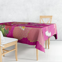Hawaiian and Japanese Culture Together Tablecloth Kakau Tribal Pattern and Irezumi Art Pink Color