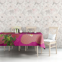 Hawaiian and Japanese Culture Together Tablecloth Kakau Tribal Pattern and Irezumi Art Pink Color