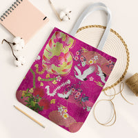 Hawaiian and Japanese Culture Together Tote Bag Kakau Tribal Pattern and Irezumi Art Pink Color