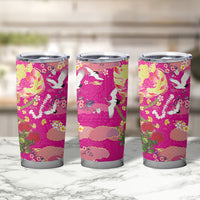 Hawaiian and Japanese Culture Together Tumbler Cup Kakau Tribal Pattern and Irezumi Art Pink Color