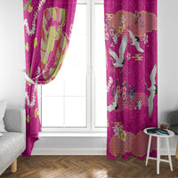 Hawaiian and Japanese Culture Together Window Curtain Kakau Tribal Pattern and Irezumi Art Pink Color