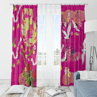Hawaiian and Japanese Culture Together Window Curtain Kakau Tribal Pattern and Irezumi Art Pink Color