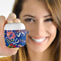 Hawaiian and Japanese Culture Together AirPods Case Kakau Tribal Pattern and Irezumi Art Blue Color