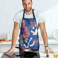Hawaiian and Japanese Culture Together Apron Kakau Tribal Pattern and Irezumi Art Blue Color