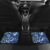 Hawaiian and Japanese Culture Together Car Mats Kakau Tribal Pattern and Irezumi Art Blue Color