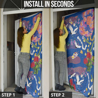Hawaiian and Japanese Culture Together Door Cover Kakau Tribal Pattern and Irezumi Art Blue Color