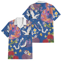 Hawaiian and Japanese Culture Together Family Matching Short Sleeve Bodycon Dress and Hawaiian Shirt Kakau Tribal Pattern and Irezumi Art Blue Color