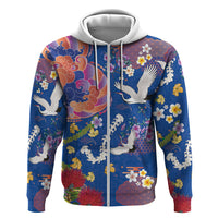 Hawaiian and Japanese Culture Together Hoodie Kakau Tribal Pattern and Irezumi Art Blue Color