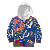 Hawaiian and Japanese Culture Together Kid Hoodie Kakau Tribal Pattern and Irezumi Art Blue Color