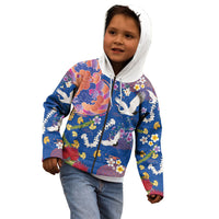 Hawaiian and Japanese Culture Together Kid Hoodie Kakau Tribal Pattern and Irezumi Art Blue Color