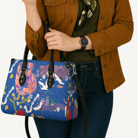 Hawaiian and Japanese Culture Together Leather Bag Kakau Tribal Pattern and Irezumi Art Blue Color