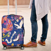 Hawaiian and Japanese Culture Together Luggage Cover Kakau Tribal Pattern and Irezumi Art Blue Color