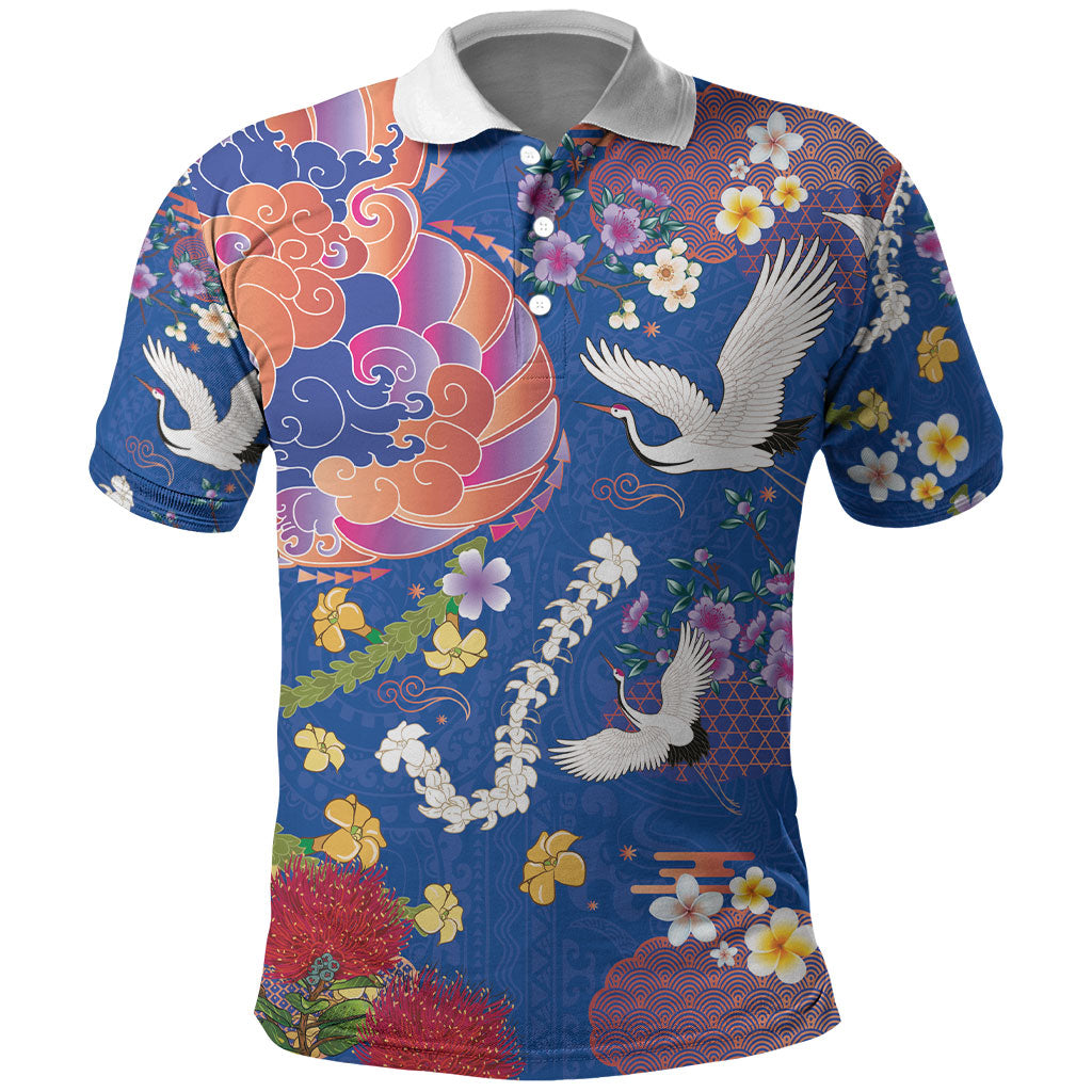 Hawaiian and Japanese Culture Together Polo Shirt Kakau Tribal Pattern and Irezumi Art Blue Color LT03 Blue - Polynesian Pride