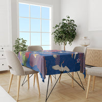 Hawaiian and Japanese Culture Together Tablecloth Kakau Tribal Pattern and Irezumi Art Blue Color